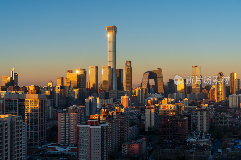 北京国贸CBD中国尊建筑群清晨光影