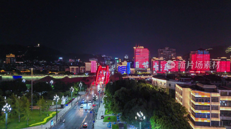 航拍四川宜宾金沙江戎州大桥夜景