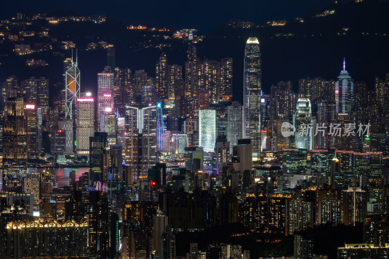 香港维多利亚港CBD中环日落夜景繁华都市