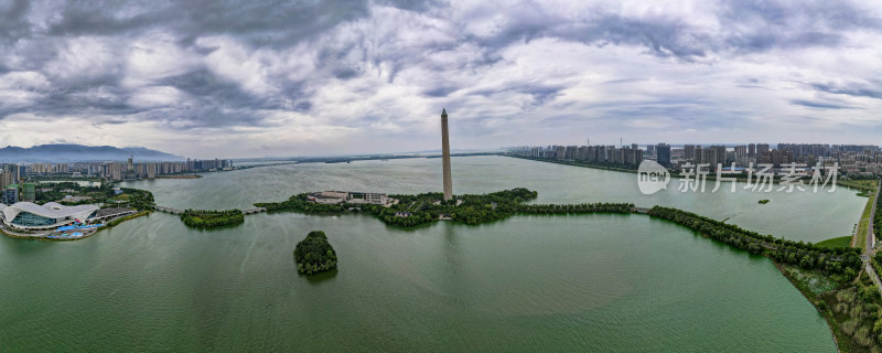 江西九江胜利广场八里湖风光航拍全景图