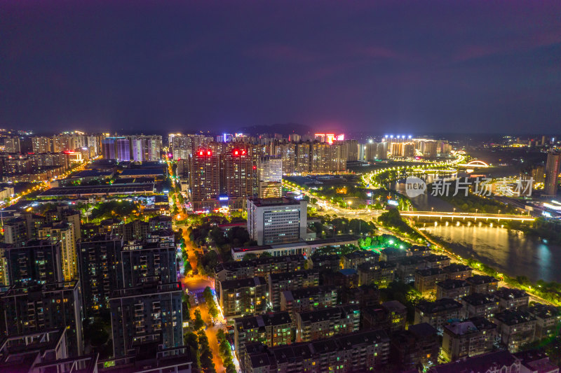 航拍衡阳城市夜景风光