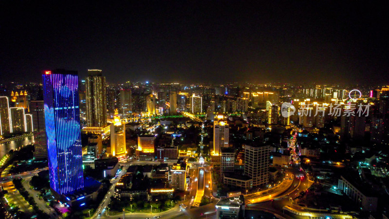 天津城市风光夜景航拍