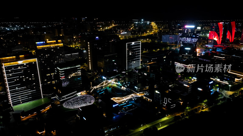 福州东湖数字小镇夜景航拍城市夜晚风光照片