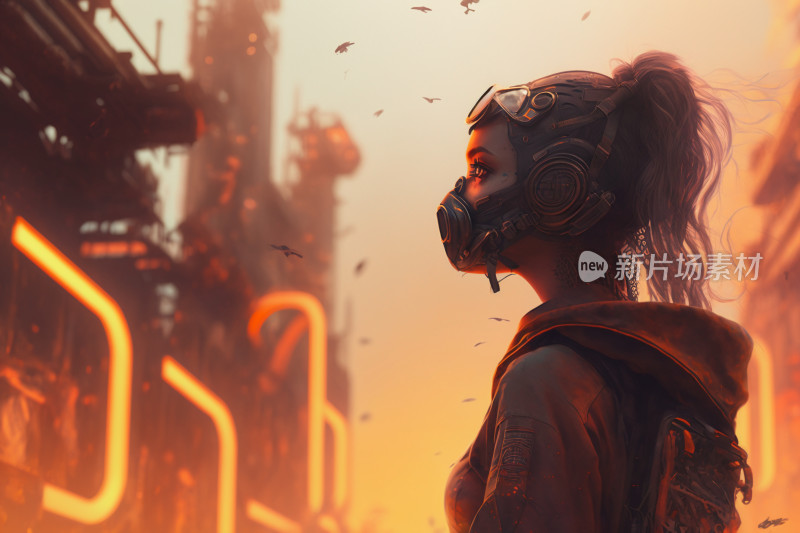 赛博朋克风女性角色侧影