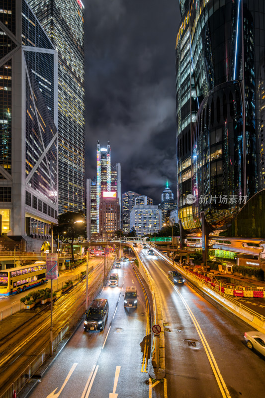 中国香港中环城市风光夜景