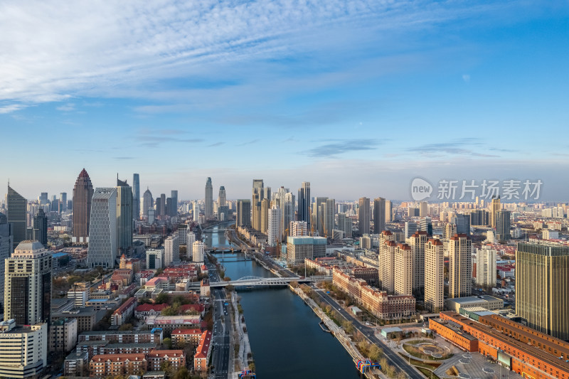 天津海河风景线小白楼CBD城市风光航拍