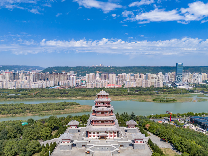 陕西宝鸡城市风光航拍图