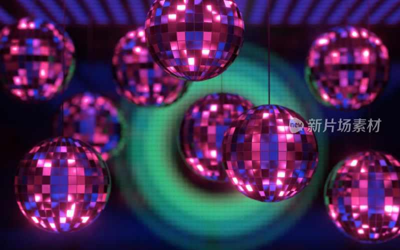 迪斯科球与霓虹灯光 3D渲染