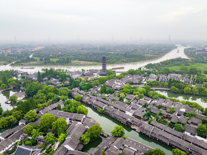 航拍江南水乡古镇乌镇全景