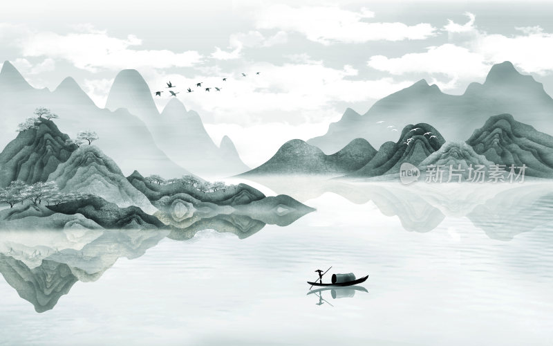 中式山水意境水墨画