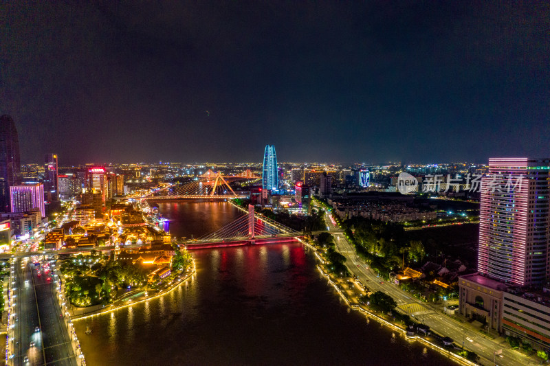 浙江宁波城市夜景灯光航拍摄影图