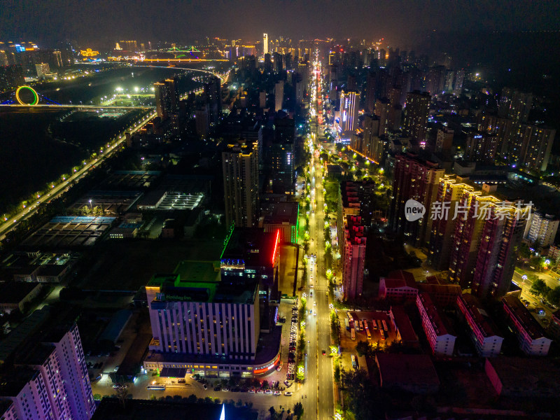 陕西宝鸡城市夜景灯光航拍图