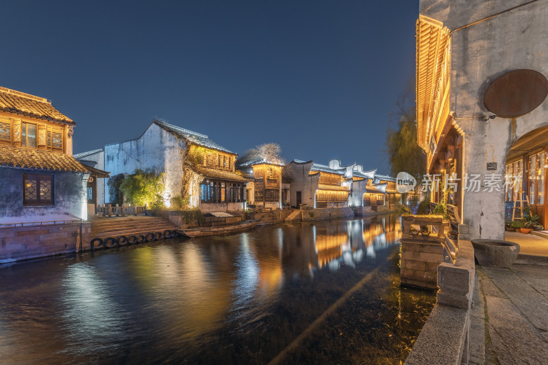 浙江嘉兴月河历史街区-江南水乡夜景