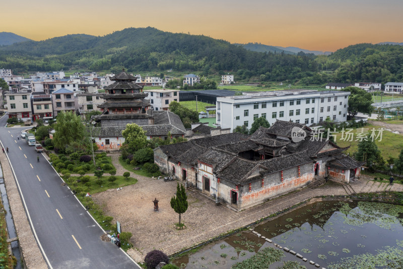 福建连城永隆廊桥景区晨曦航拍