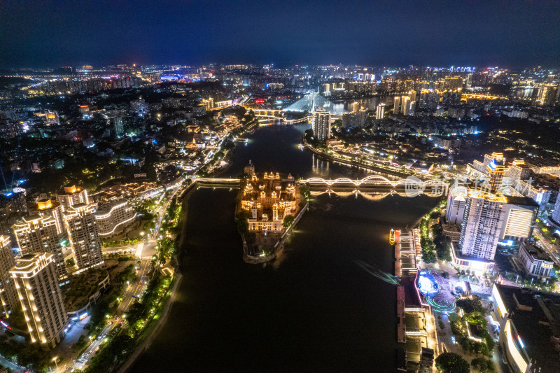 福建福州城市夜景灯光航拍图