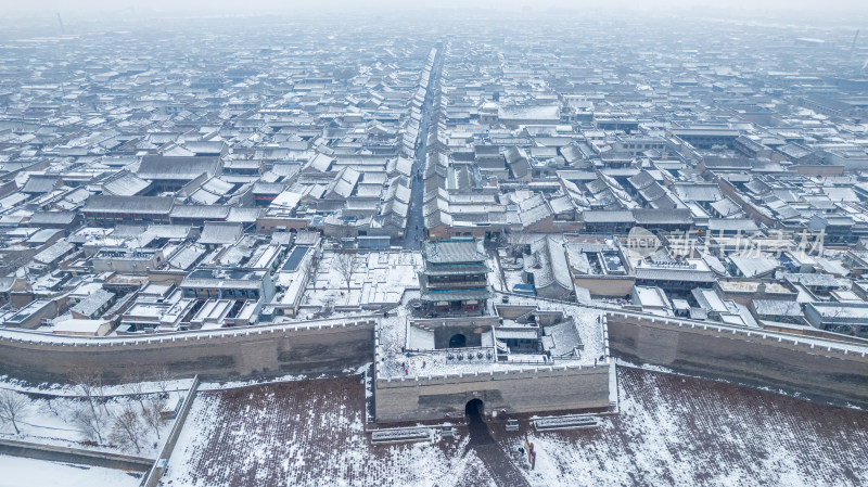 山西晋中平遥古城雪景航拍风景宣传