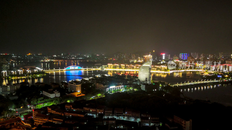 航拍湖北鄂州洋澜湖夜景