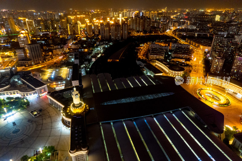 天津城市夜景交通航拍图