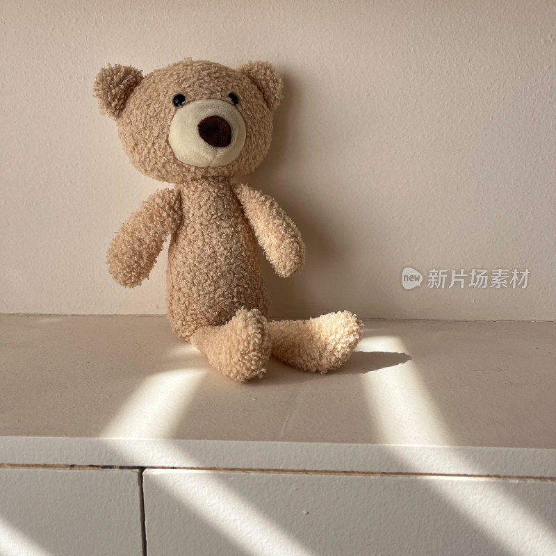 靠墙摆放的棕色泰迪熊玩具
