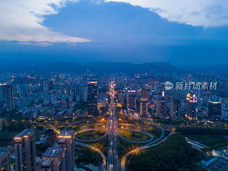 福建莆田城市大景夜景灯光航拍图