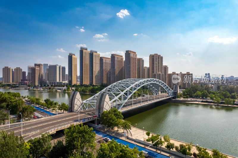 天津海河国泰桥城市建筑风光航拍