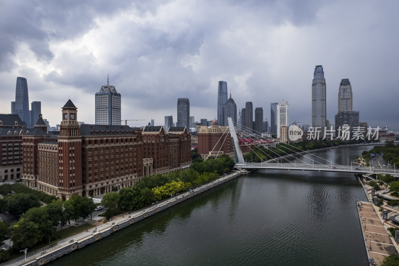 天津海河风景线城市天际线建筑风光航拍