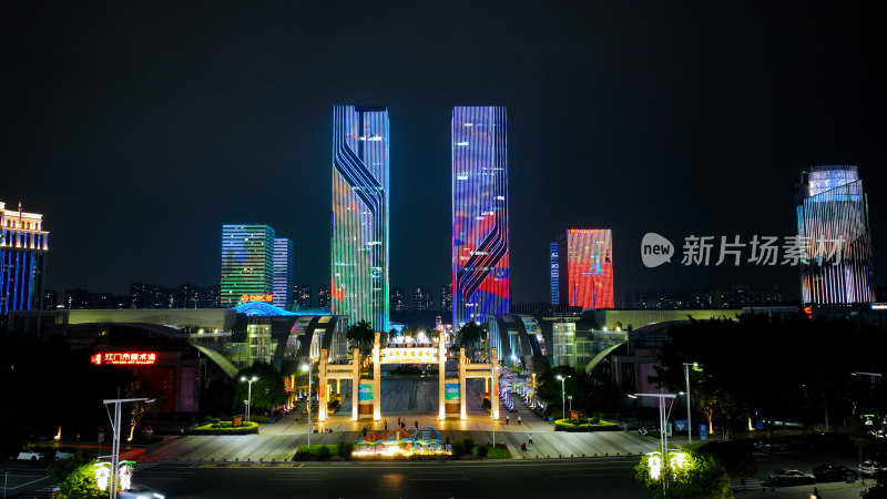 城市夜景建筑风光航拍摄影照片广东江门