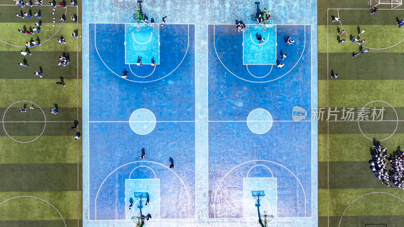 校园操场学生体育锻炼课间操户外运动航拍图