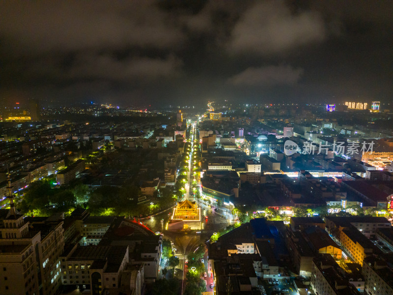 张掖夜景灯光航拍图