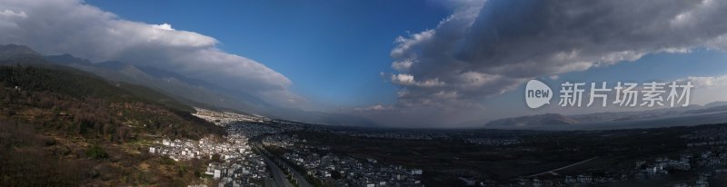 航拍大理凤阳邑遥望洱海180度全景