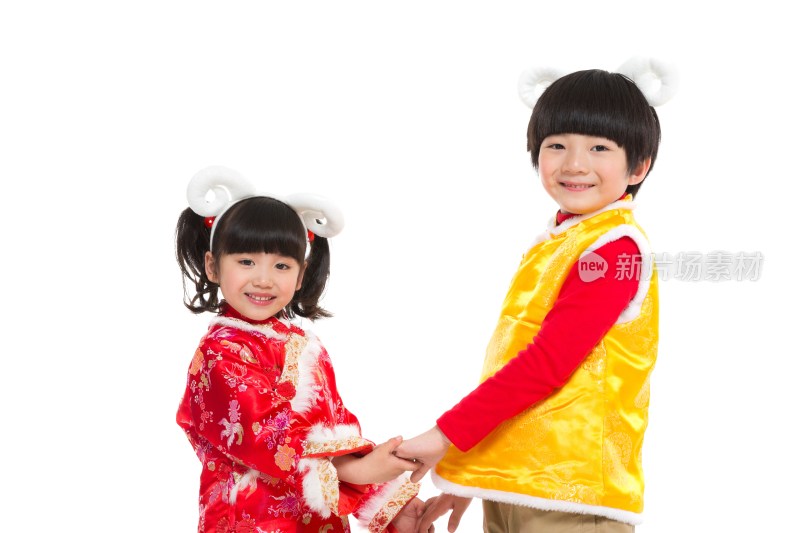 棚拍中国新年唐装儿童手拉手