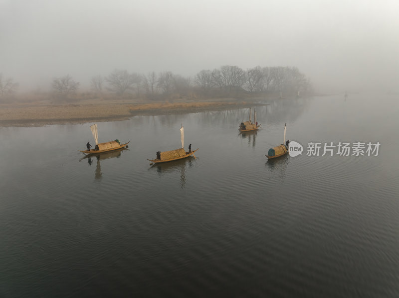 浙江丽水古堰画乡画廊孤帆丽影晨雾航拍