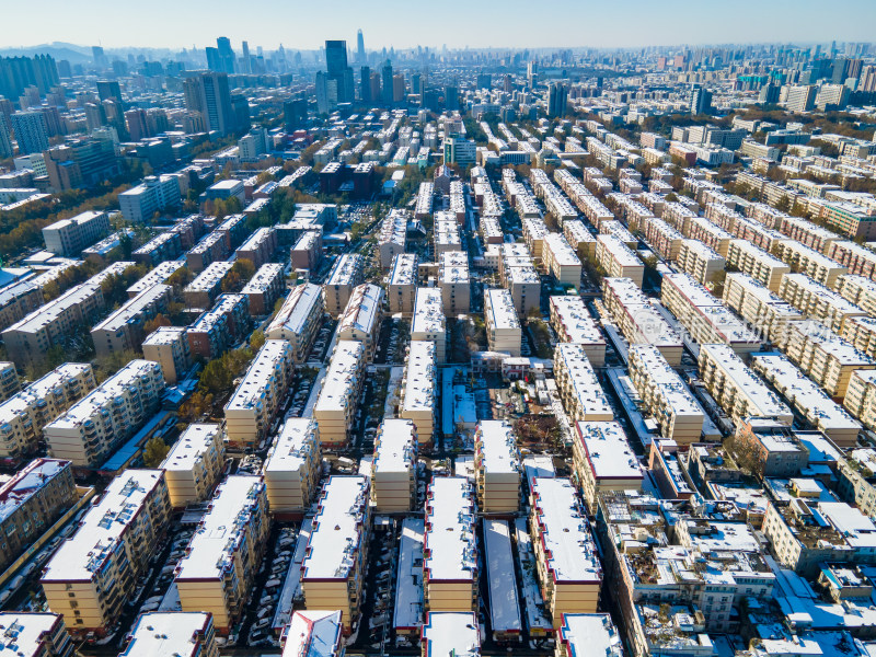 山东济南城市雪景航拍