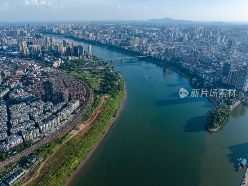 日落黄昏 航拍湖南衡阳 湘江蒸水 石鼓书院