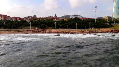 青岛沿海城市海边风光航拍