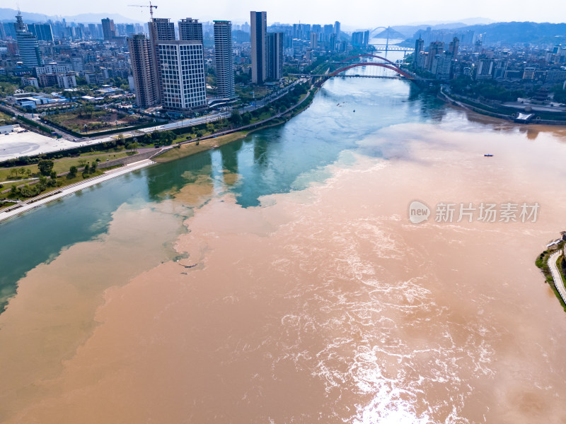 宜宾长江河流城市风光航拍图