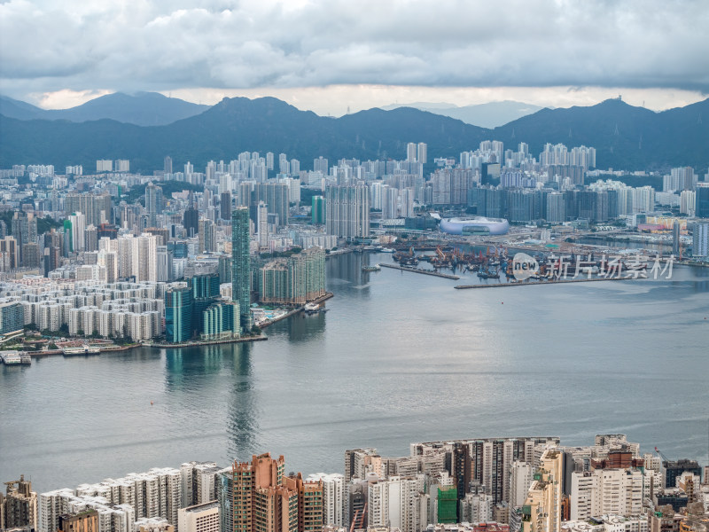 香港维多利亚港CBD中环夜景日出高空航拍