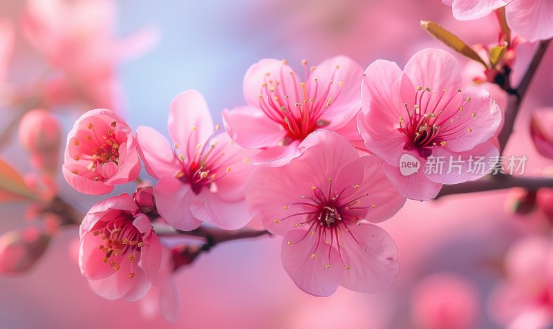 春日桃花盛开浪漫花朵清新花海背景