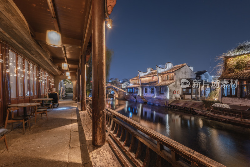 浙江嘉兴月河历史街区月河码头夜景