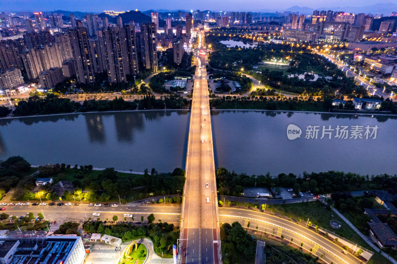 宜宾城市夜幕降临夜景灯光航拍图