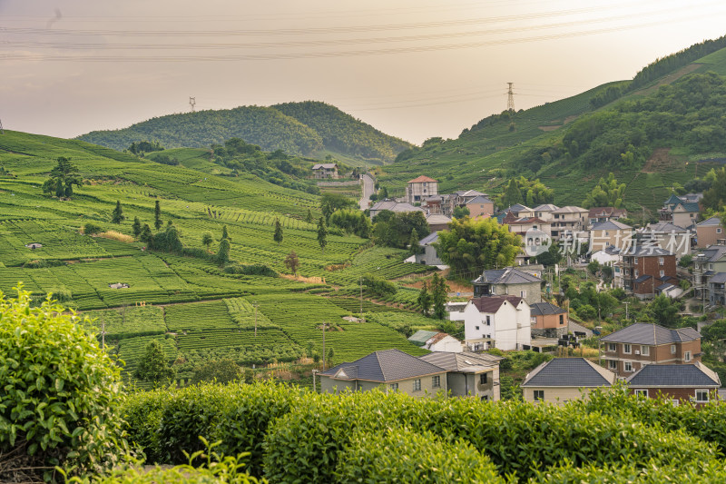 浙江杭州大朗山自然风光，在夕阳下的村庄