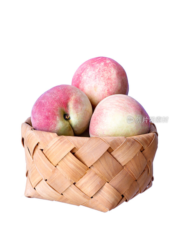 一篮子新鲜水果水蜜桃的白底图