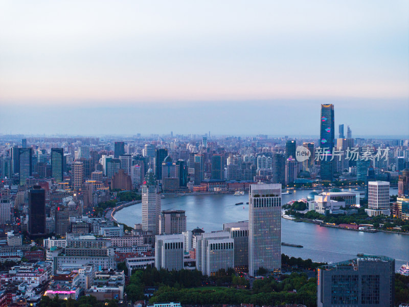 航拍上海浦西CBD高楼群夜景亮化