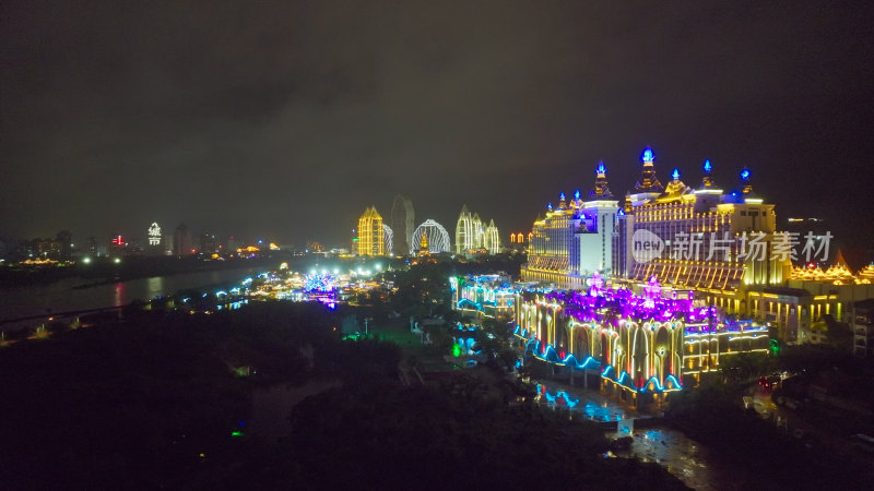 云南西双版纳告庄西双景夜景航拍