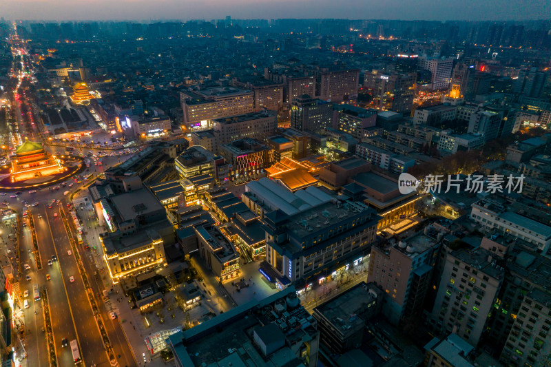 西安晚霞夜幕降临夜景灯光航拍摄影图