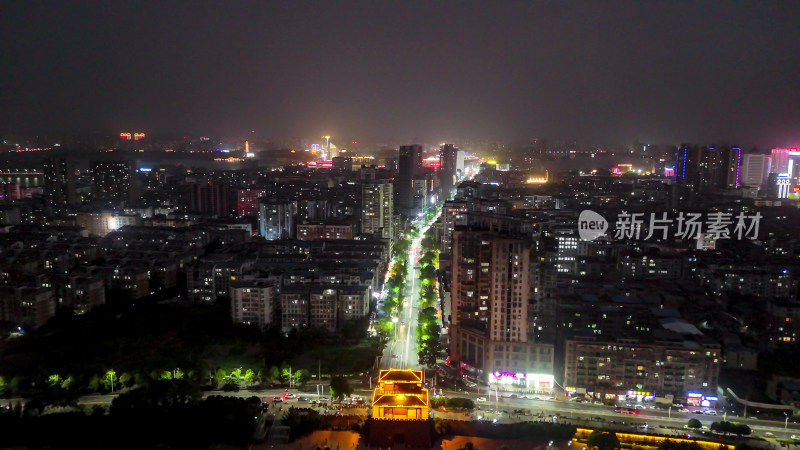 航拍湖北鄂州城市大景夜景交通