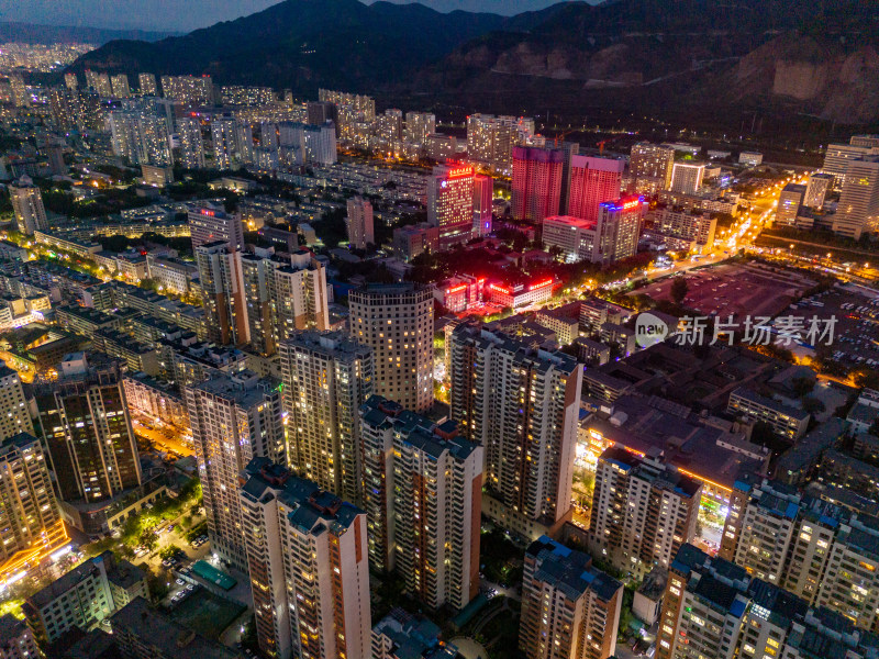 西宁城市夜幕降临夜景航拍图