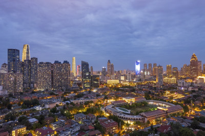 天津五大道文化旅游景区城市建筑夜景航拍