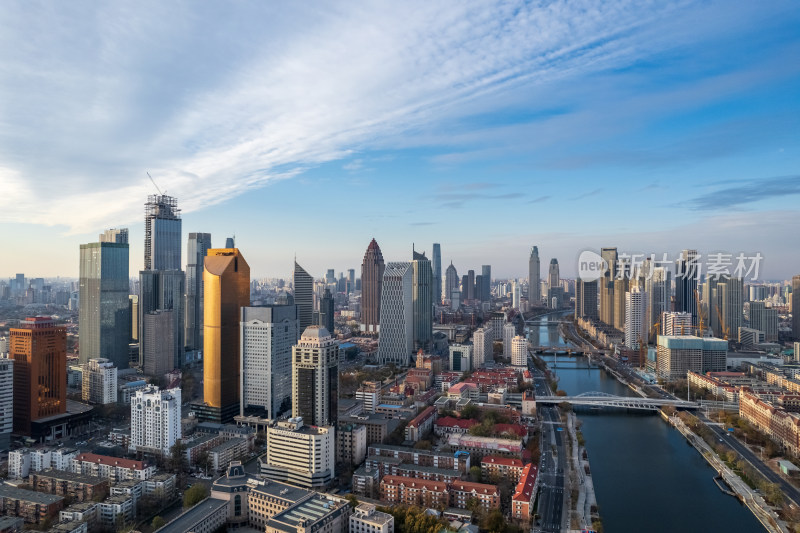 天津海河风景线小白楼CBD城市风光航拍