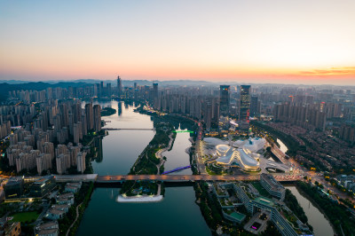 长沙湘江夜景航拍